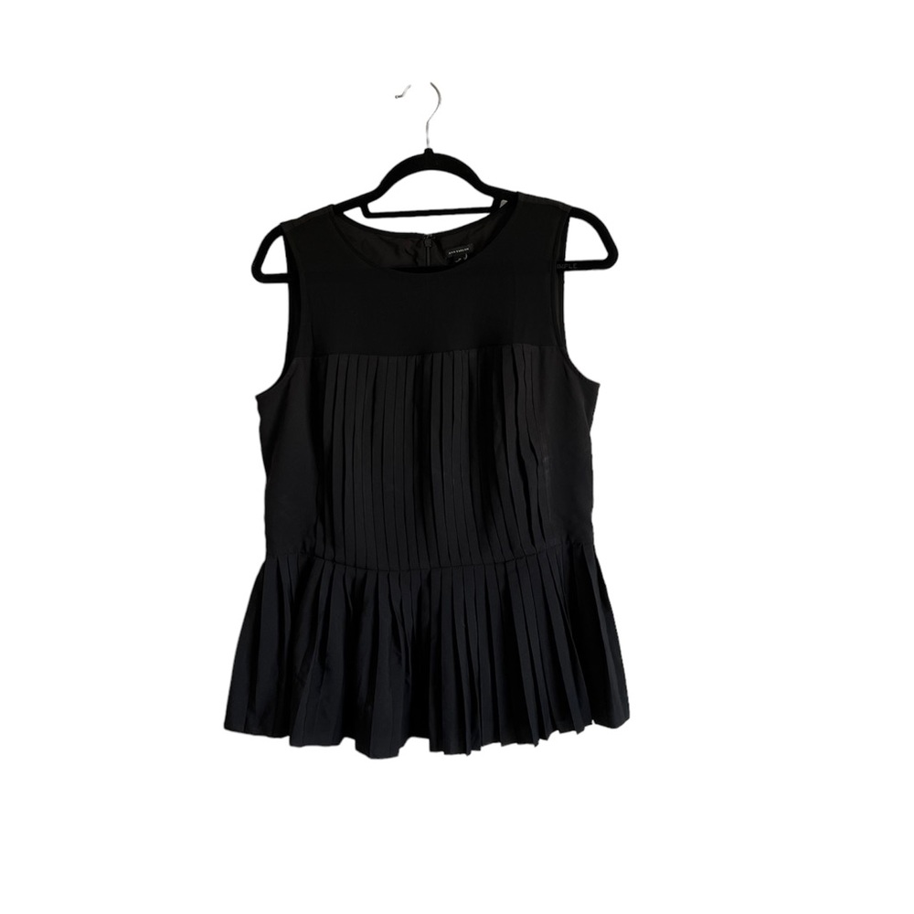 Ann Taylor- Black, Pleated, Round Neck, Peplum Tank Top, Size 8